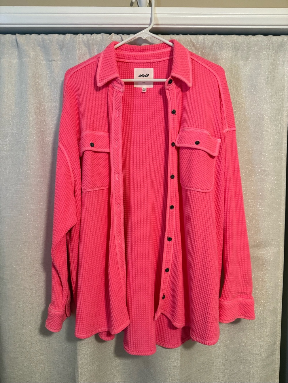 aerie Bright Hot Pink Waffle Knit Button-Down Shirt Jacket